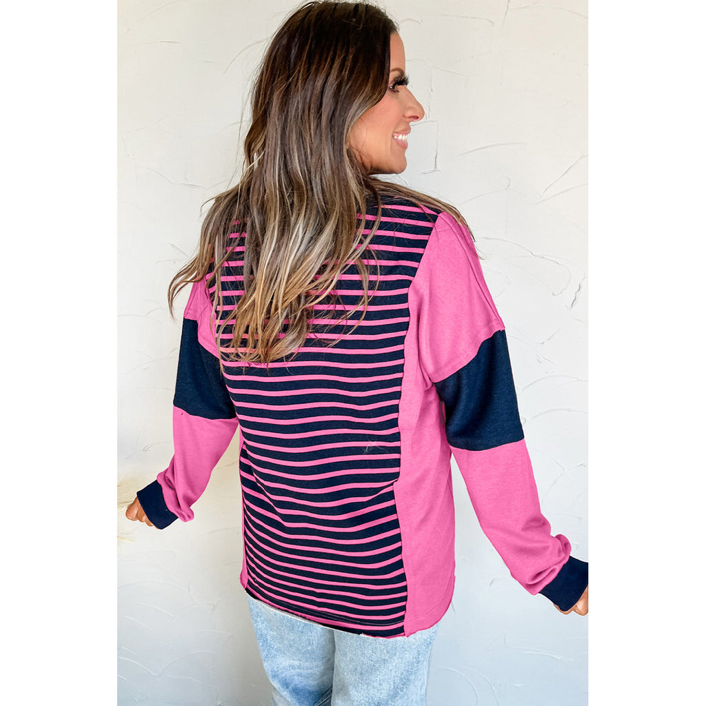 Color Contrast Patchwork V-neck Long Sleeve Top