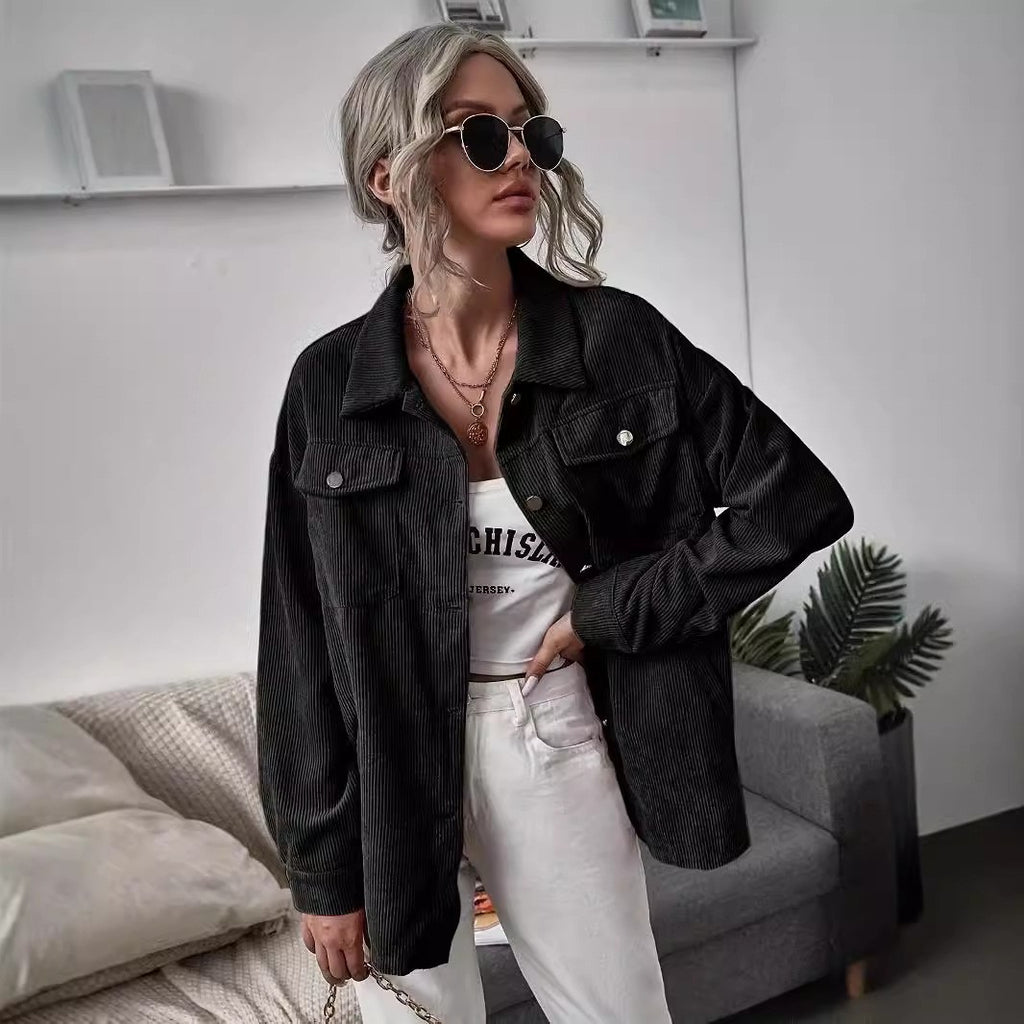 Loose Leisure Slimming Lapel Pocket Long Sleeve Coat