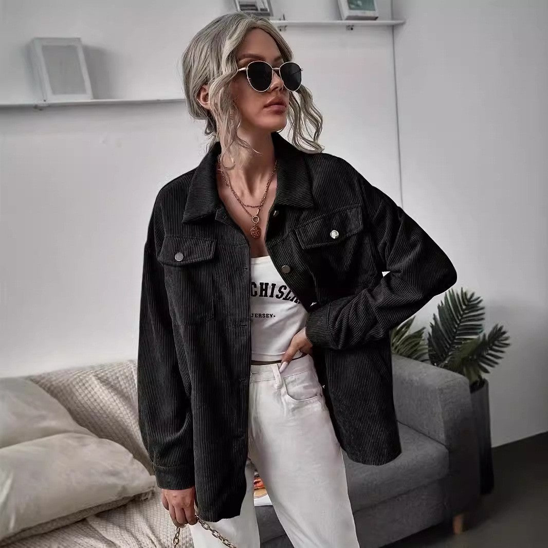 Loose Leisure Slimming Lapel Pocket Long Sleeve Coat