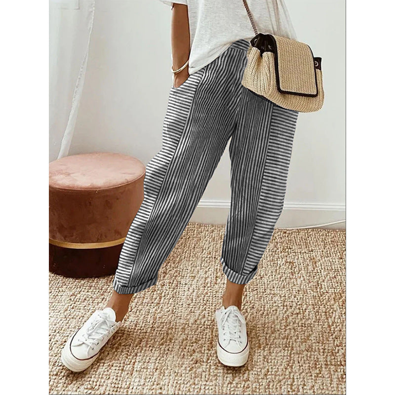 2025YJ Women's Striped Print Trousers Summer Fashion Casual Loose Pants
