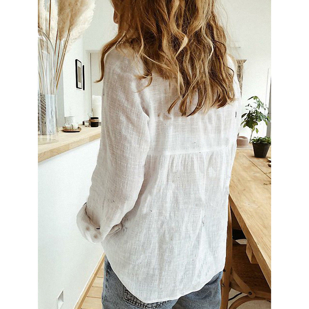 2025YJ Lapel Long Sleeve Shirt Fashion Solid Color Button Top Women's Clothing