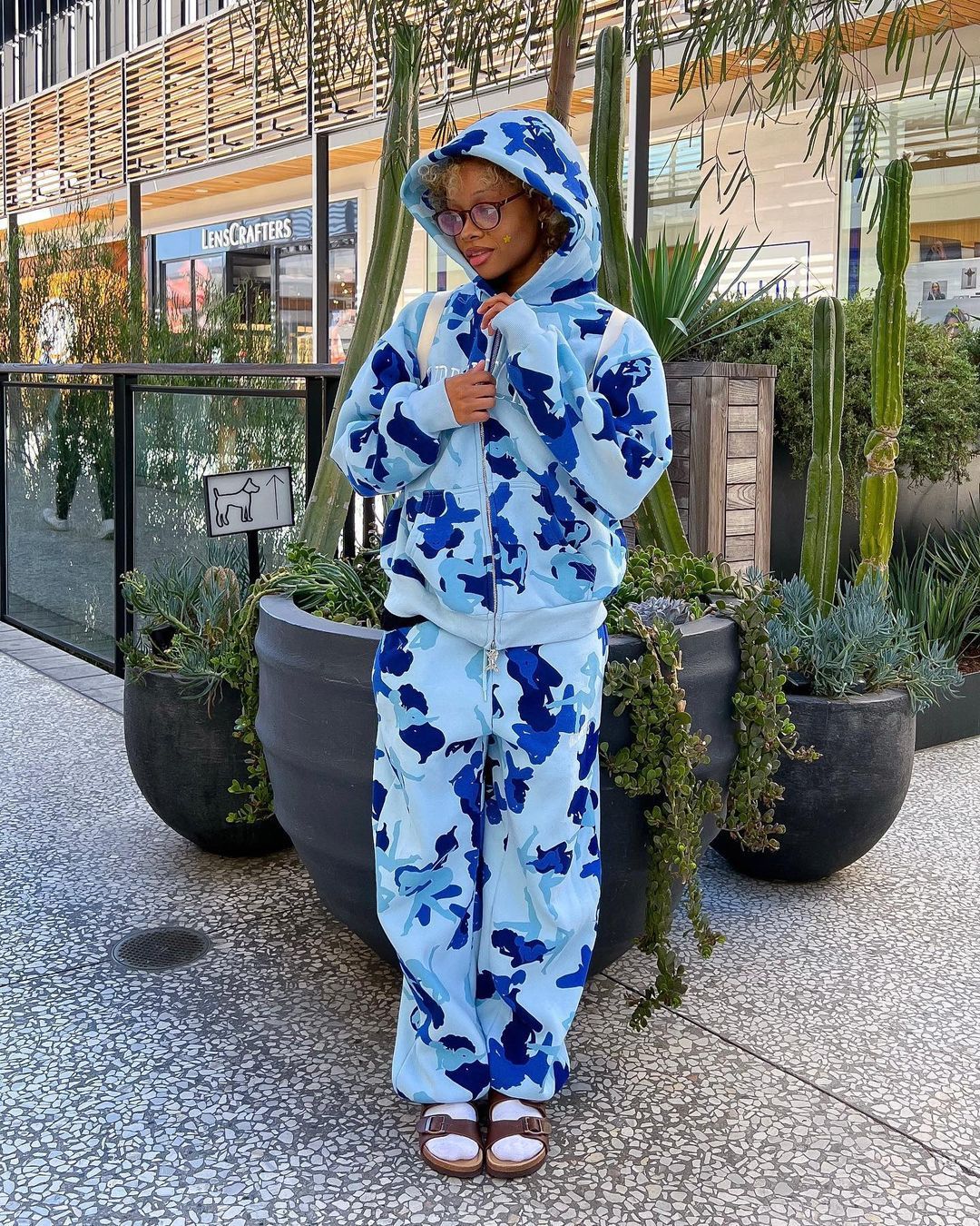 YJ Irregular Pattern Print Hooded Coat Set Women