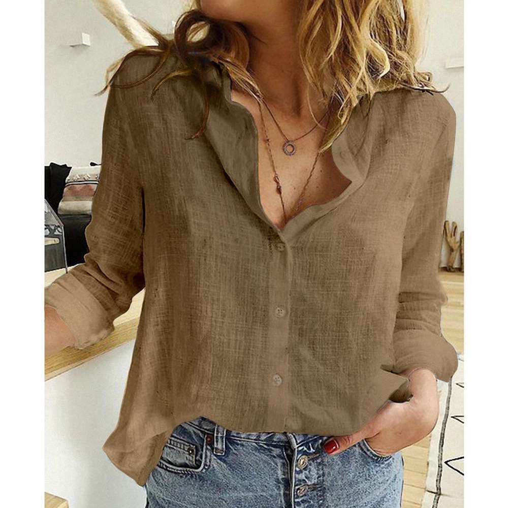 2025YJ Lapel Long Sleeve Shirt Fashion Solid Color Button Top Women's Clothing