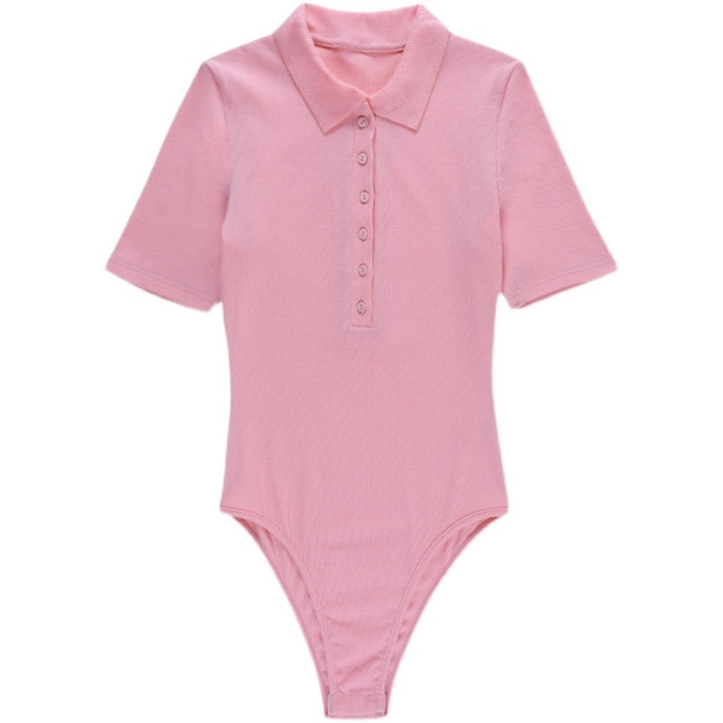 2025YJ Summer hot-selling Instahot Polo Neck Short Sleeve One-Piece T-Shirt Women'S Fashion Slim Solid Button Top