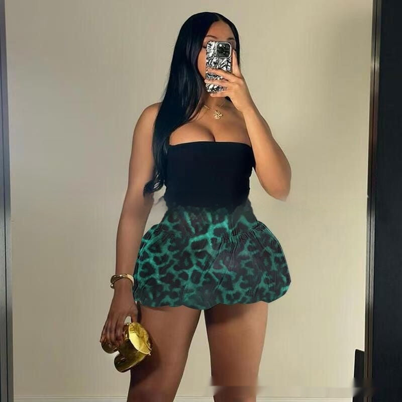 YJ New leopard print all-match half-length bubble skirt