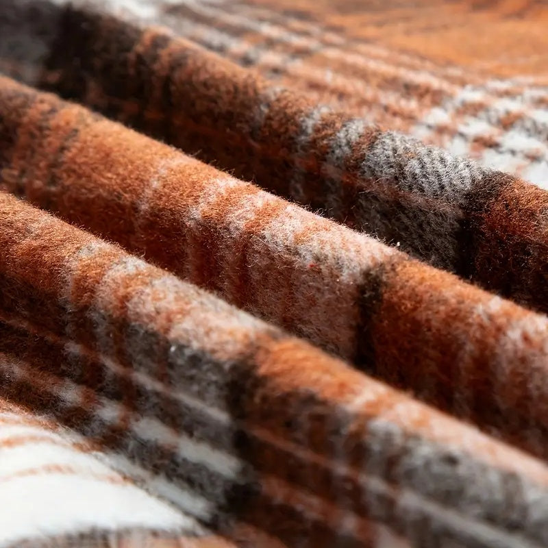 Women's Notch Lapel Check Print Long Sleeve Shirt - Button Front Pocket Detail Casual Blouse