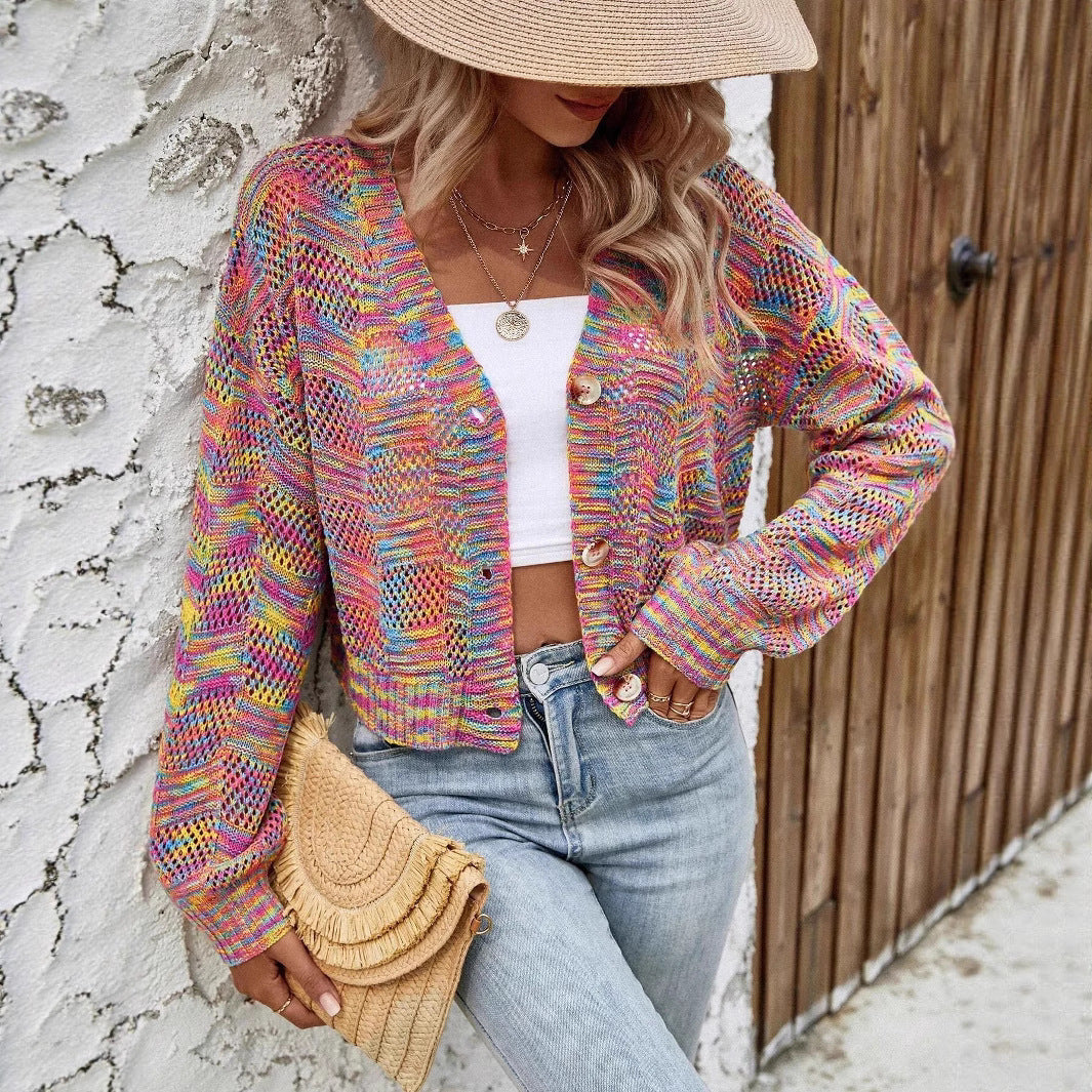 YJ Color Retro Cardigan All-match Sweater Women