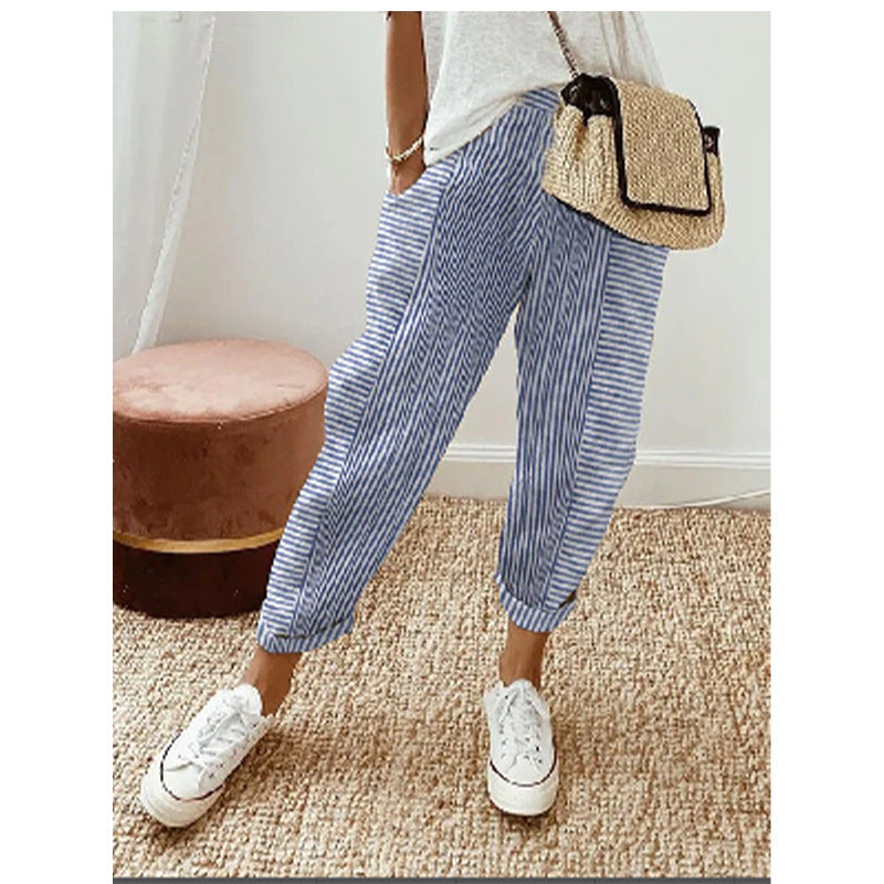 2025YJ Women's Striped Print Trousers Summer Fashion Casual Loose Pants