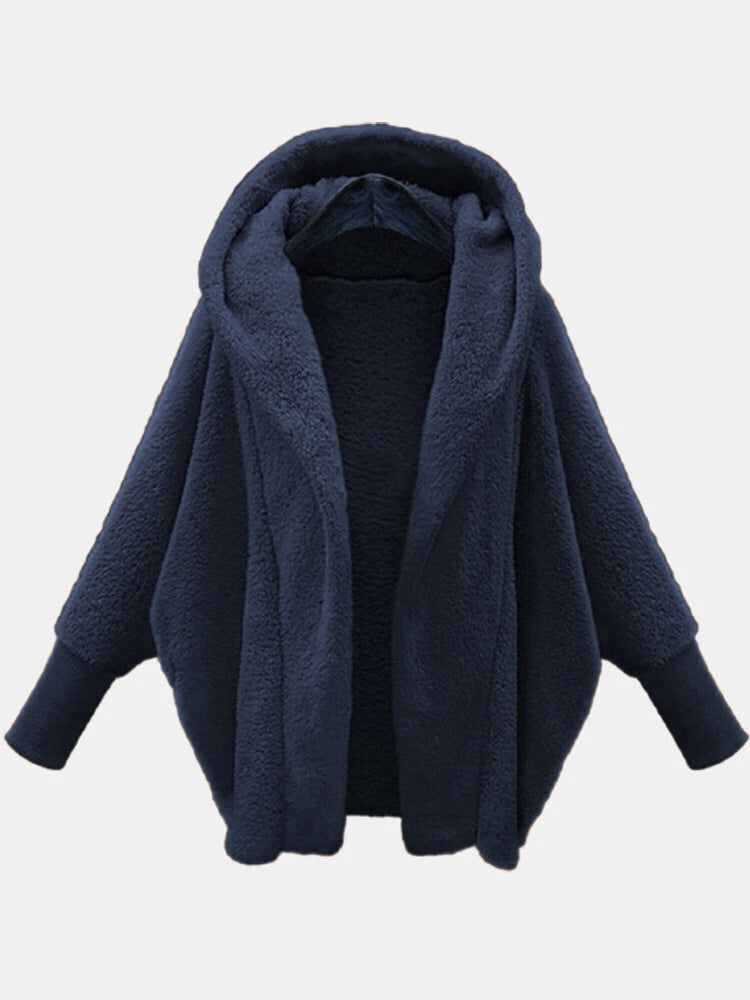 Women's Clothing Solid Color Long Sleeve Hooded Loose Plush Coat