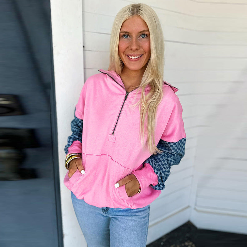 Women's Half-zip Hooded Sweater Regular Sleeve