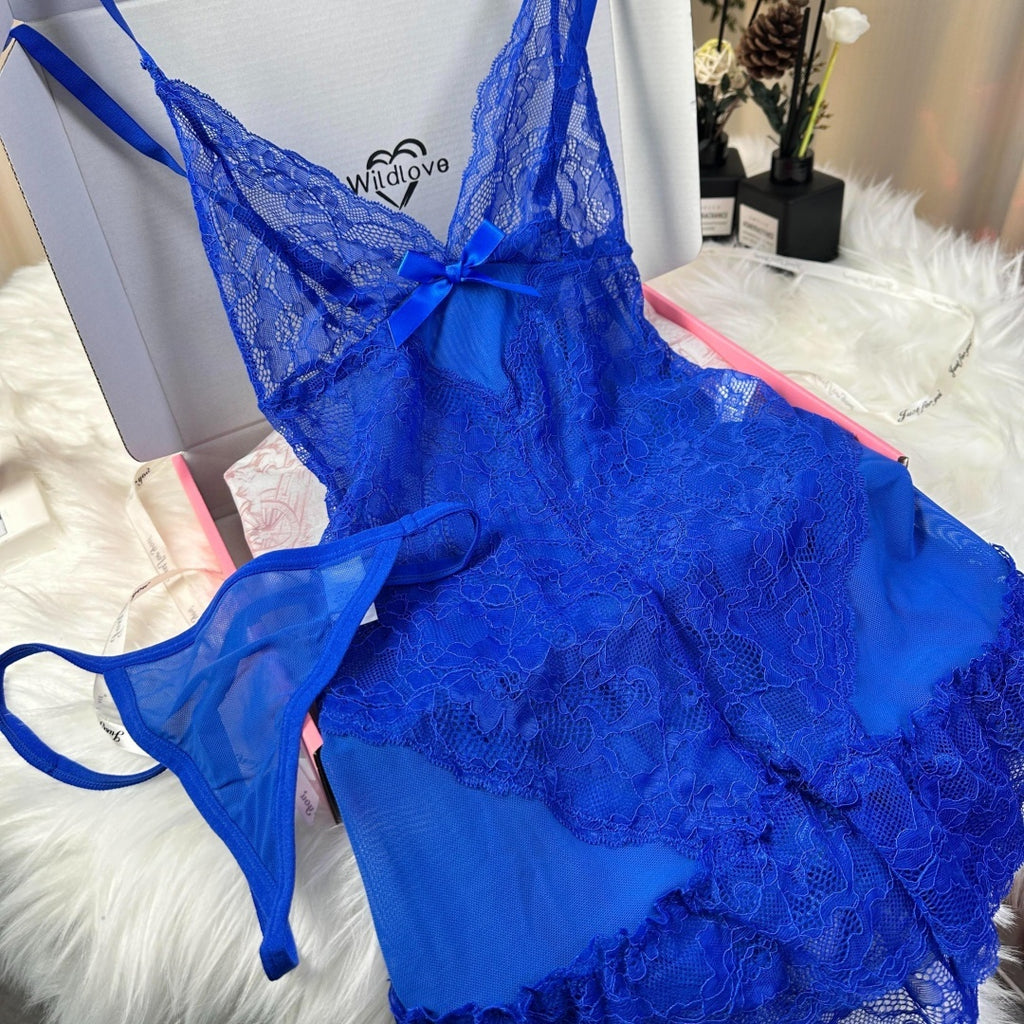 Women's One Piece Sexy And Cute Style Lace Cami NiahtdressRuffle Hem Sheer Babydoll Chemise Nightgown