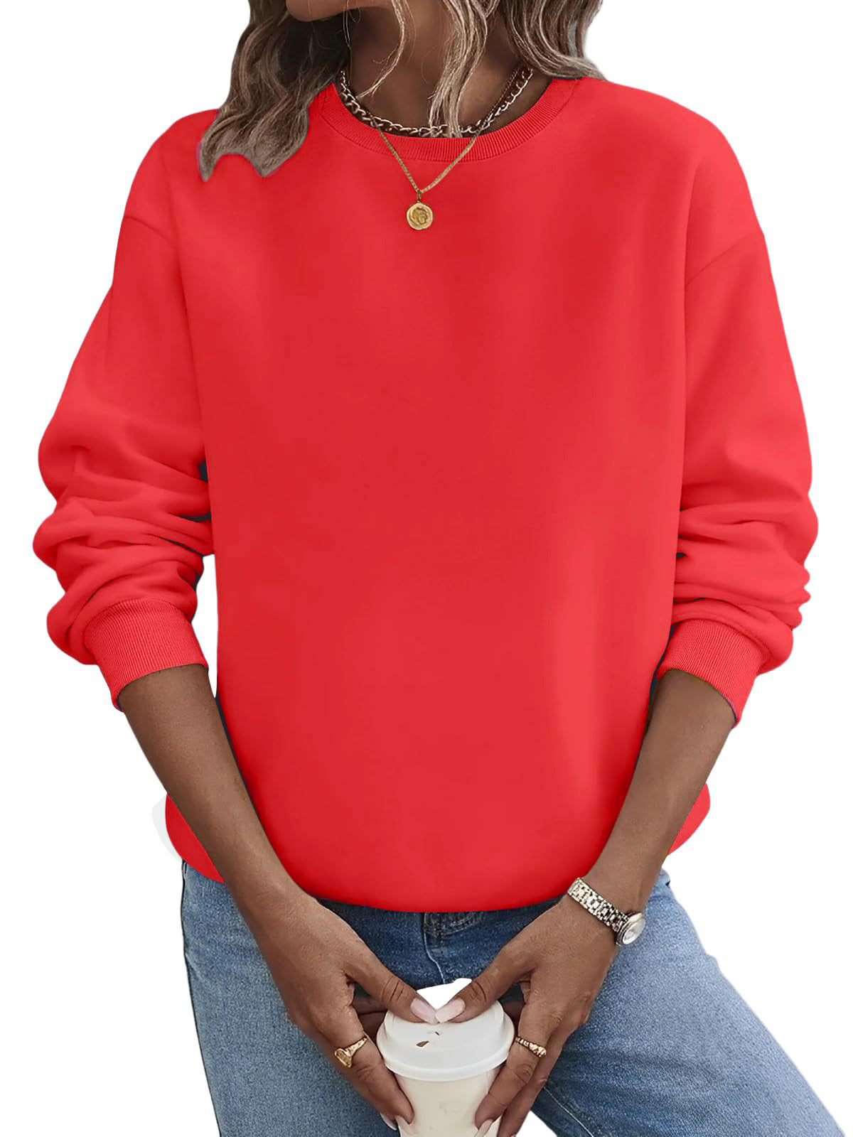 Solid Color Blank Round Neck Plus Size Fashion Sweater