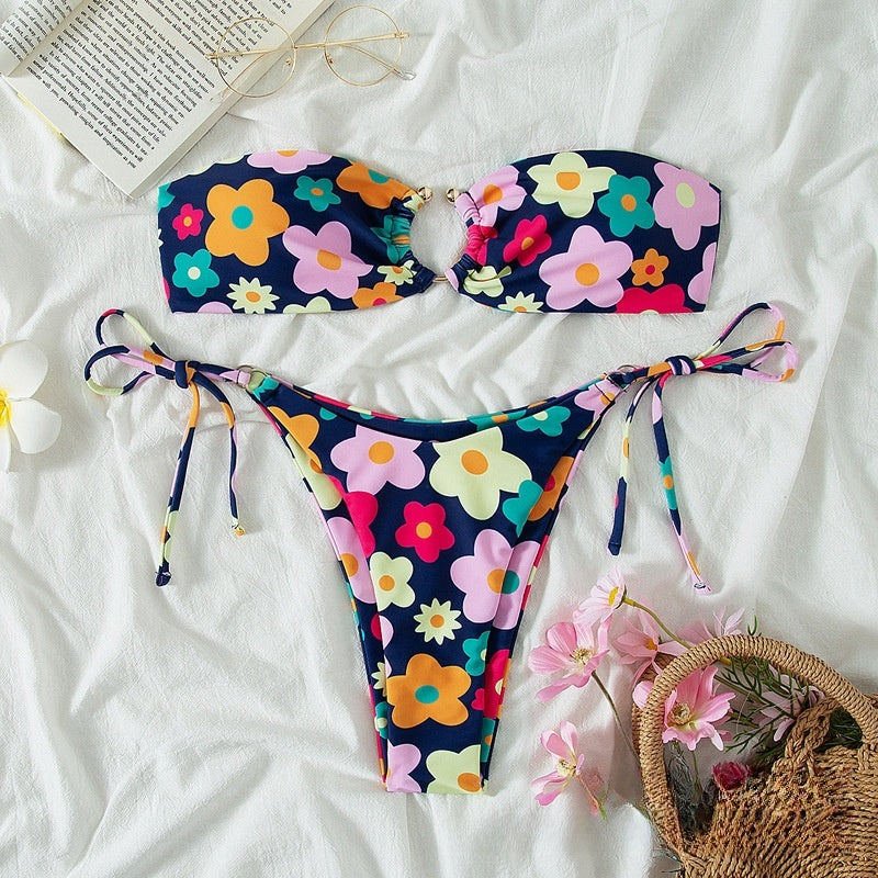 YJ Tube Top Sexy Print Bikini