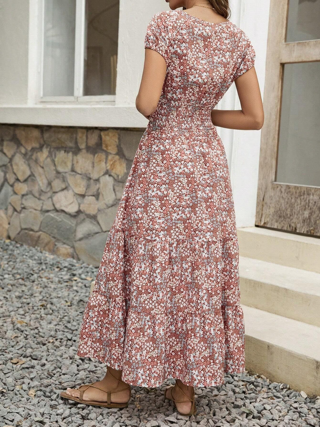 Blossom Chic V-Neck Floral Dress For Women