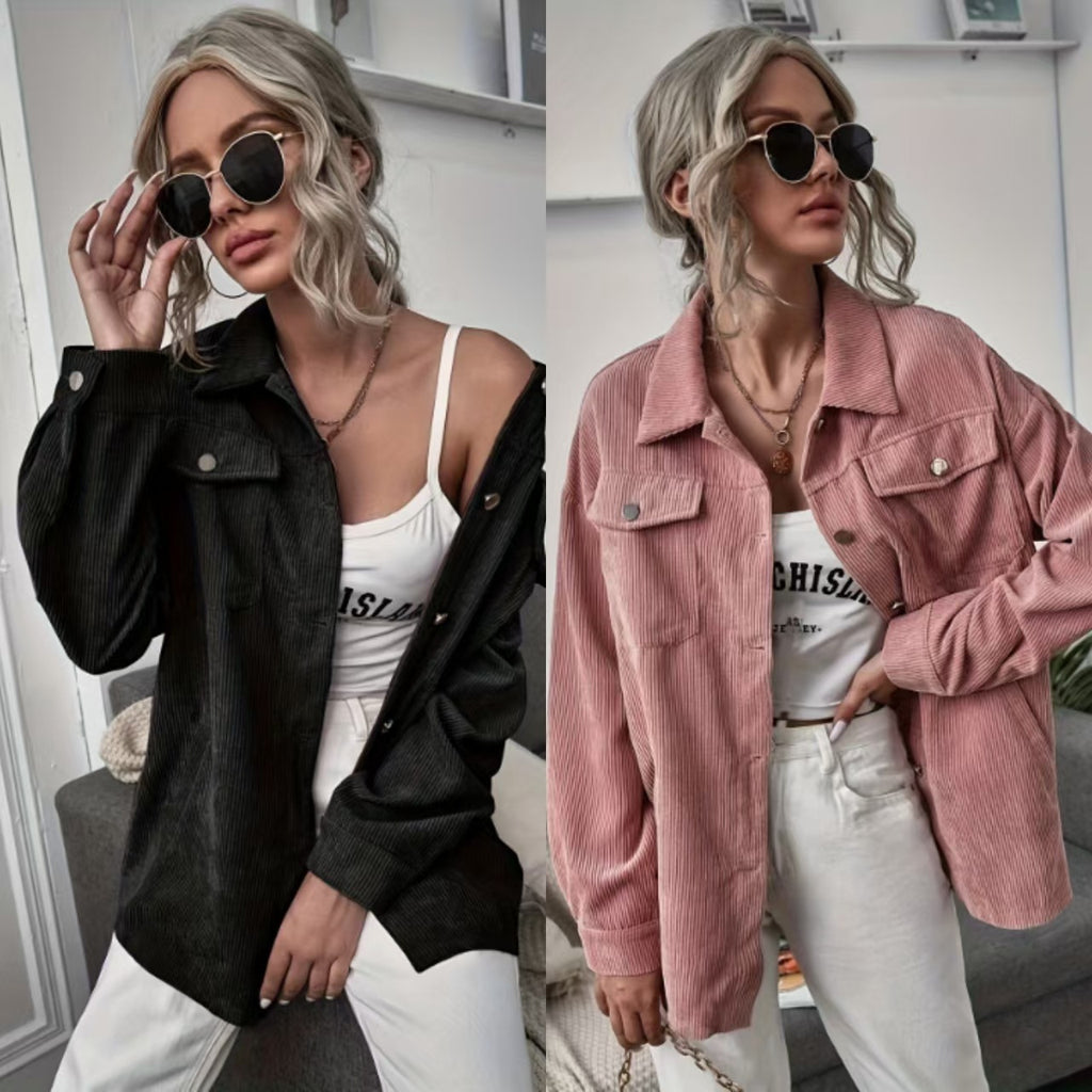 Loose Leisure Slimming Lapel Pocket Long Sleeve Coat