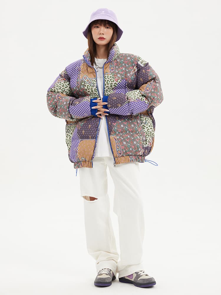 Cashew Nut Flower Thick Cotton Zip Print Thermal Jacket