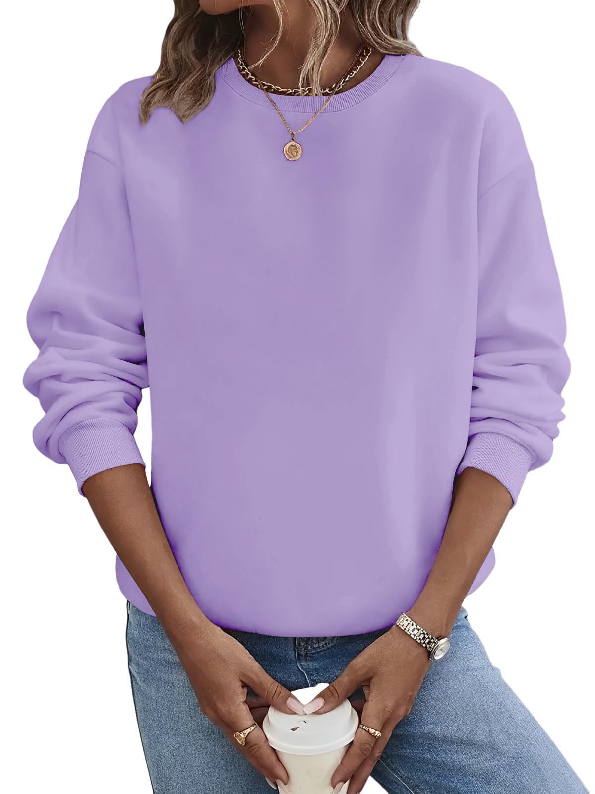 Solid Color Blank Round Neck Plus Size Fashion Sweater