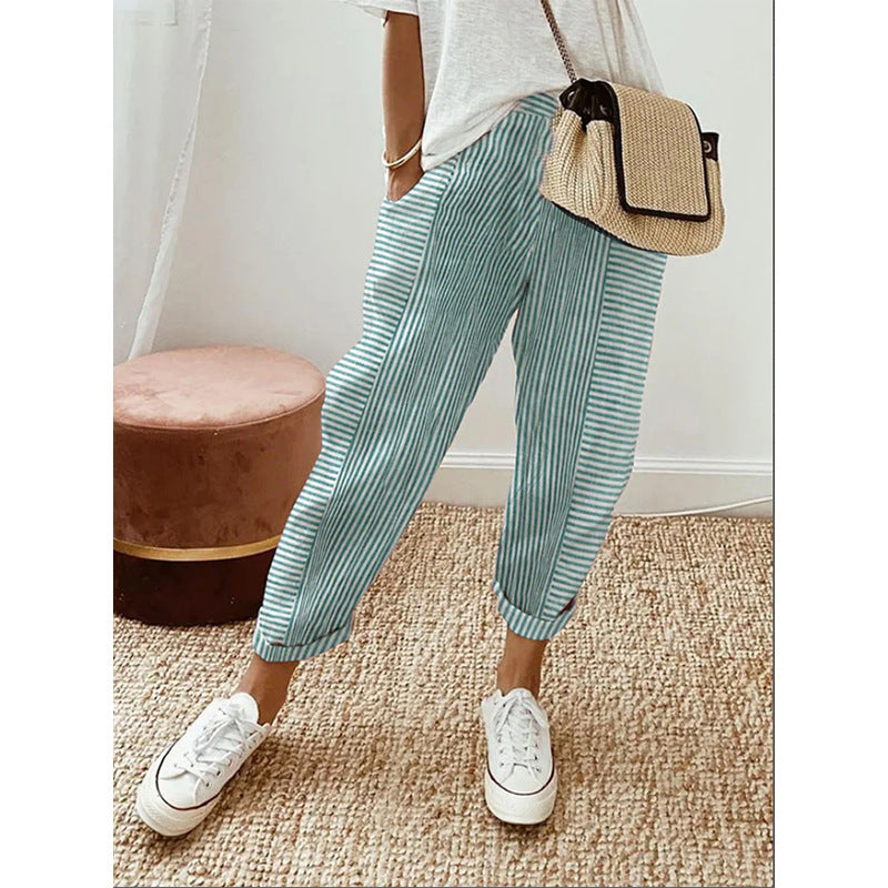 2025YJ Women's Striped Print Trousers Summer Fashion Casual Loose Pants