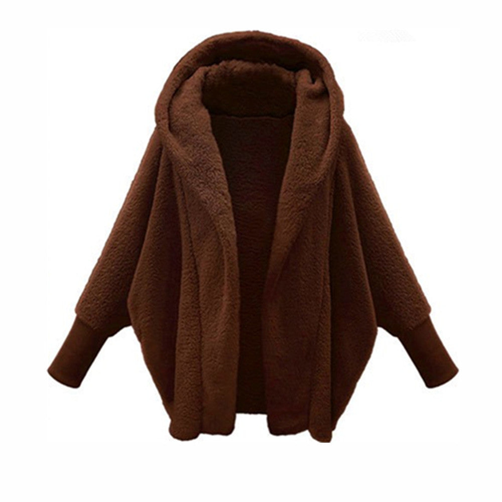Women's Clothing Solid Color Long Sleeve Hooded Loose Plush Coat