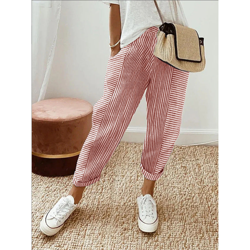 2025YJ Women's Striped Print Trousers Summer Fashion Casual Loose Pants