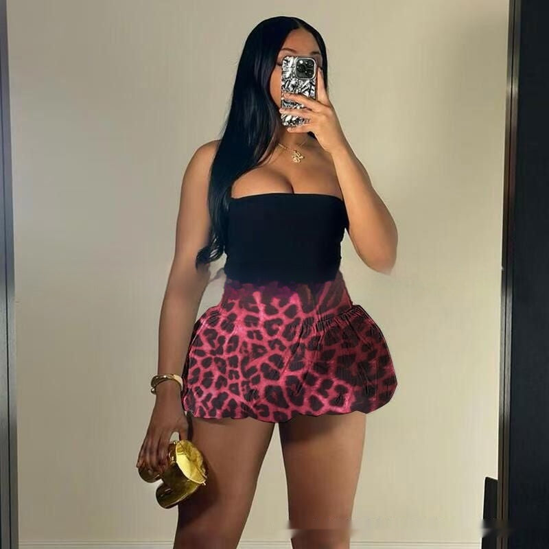 YJ New leopard print all-match half-length bubble skirt