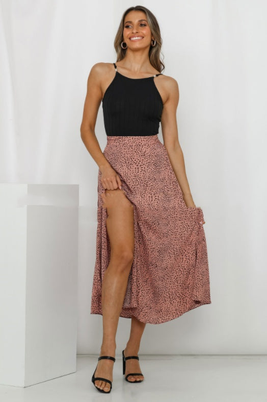 Women's Loose Long Skirt Thin A-Line Skirt New Leopard Print Floral Skirt