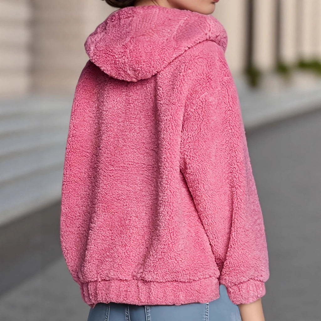 Plush Coat Female Temperament Hooded Fur With Pockets