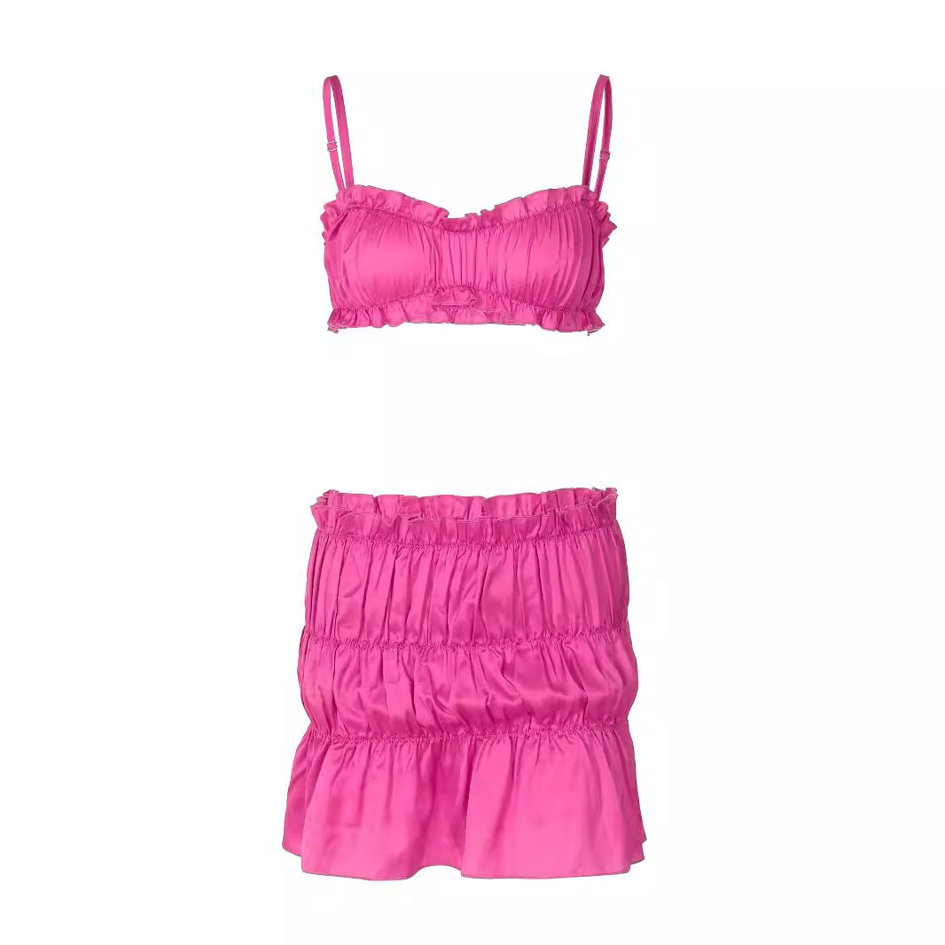 YJ Women's shell tube top small suspender pleated skirt suit