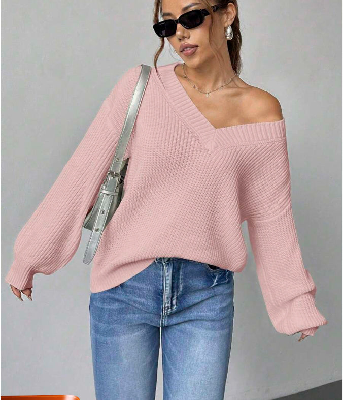 Fashion Casual Women's Loose V-neck Sweater