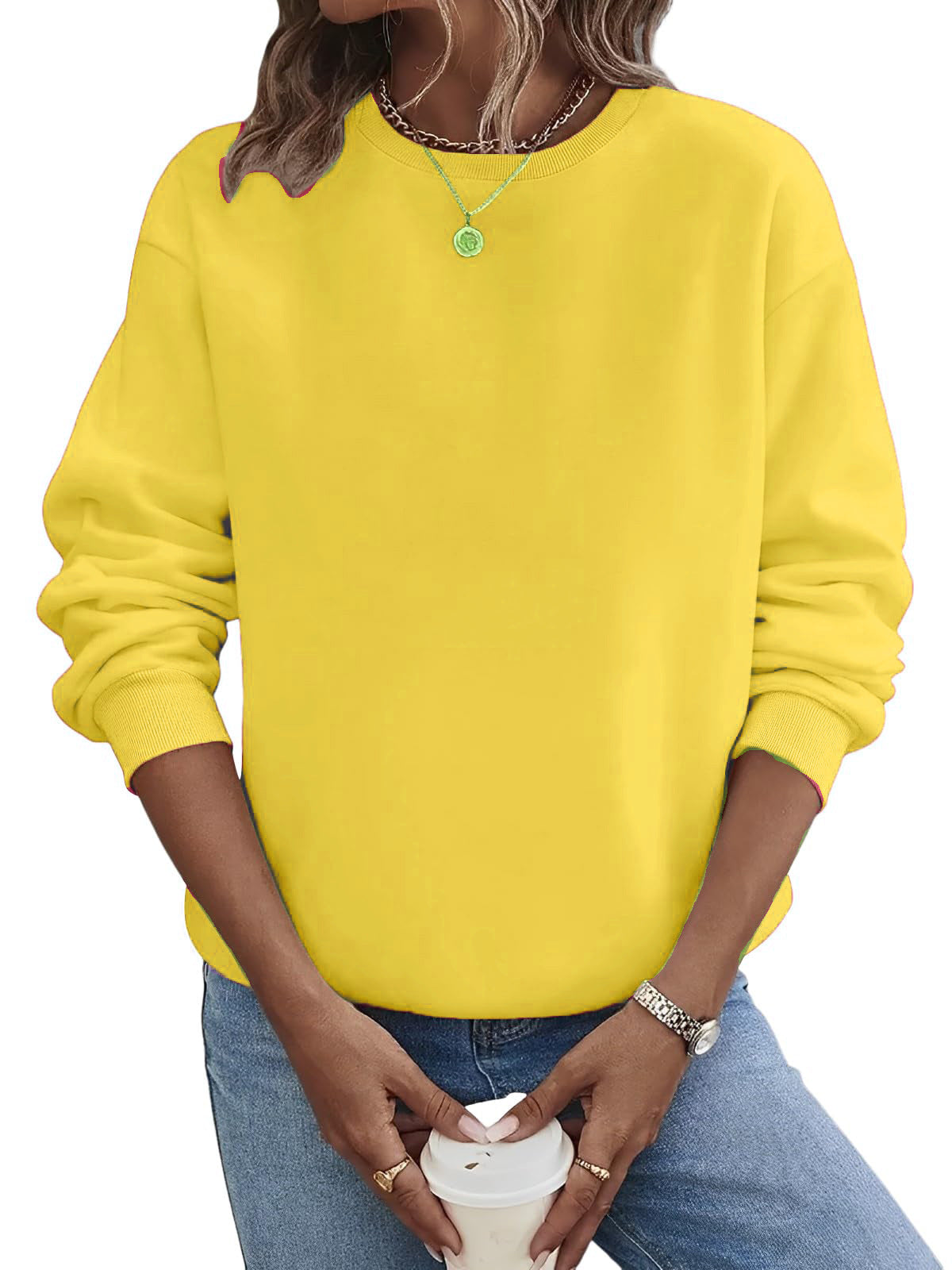 Solid Color Blank Round Neck Plus Size Fashion Sweater