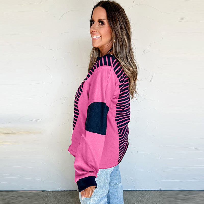 Color Contrast Patchwork V-neck Long Sleeve Top