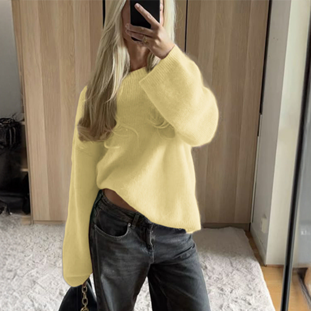 Fashion Temperament Pure Color Long Sleeve Sweaters Women's Clothing