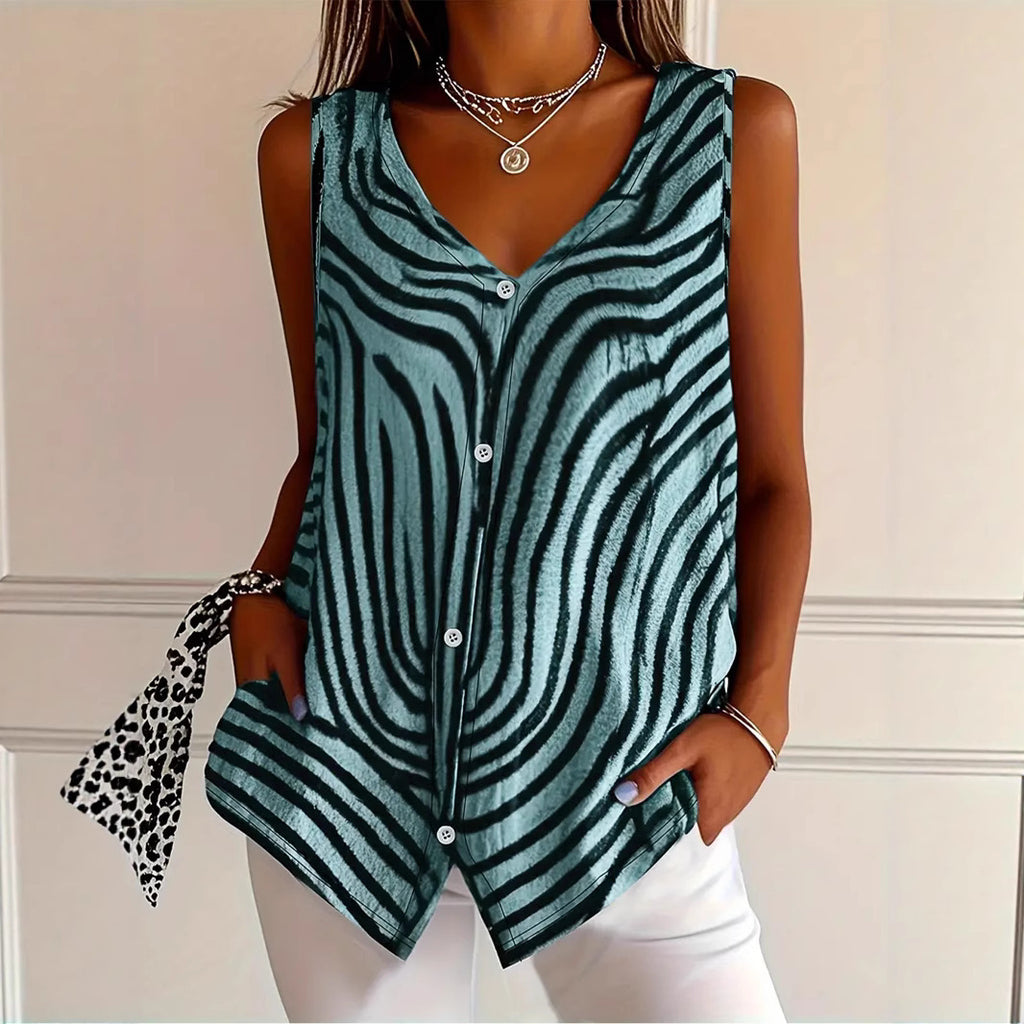 Spring And Summer New Women's Printed Button Cardigan Vest