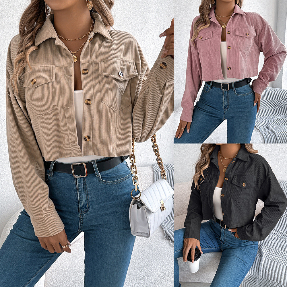 Long Sleeve Corduroy Short Jacket Women