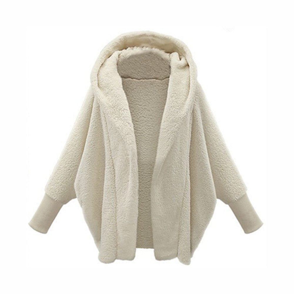 Women's Clothing Solid Color Long Sleeve Hooded Loose Plush Coat