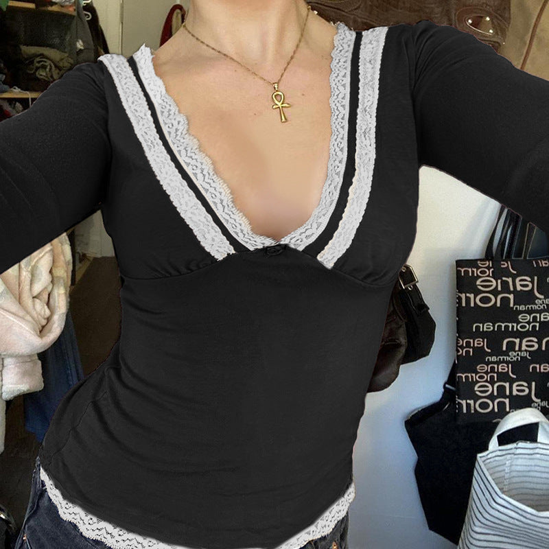 YJ women' lace short long-sleeved top