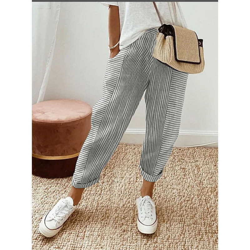 2025YJ Women's Striped Print Trousers Summer Fashion Casual Loose Pants