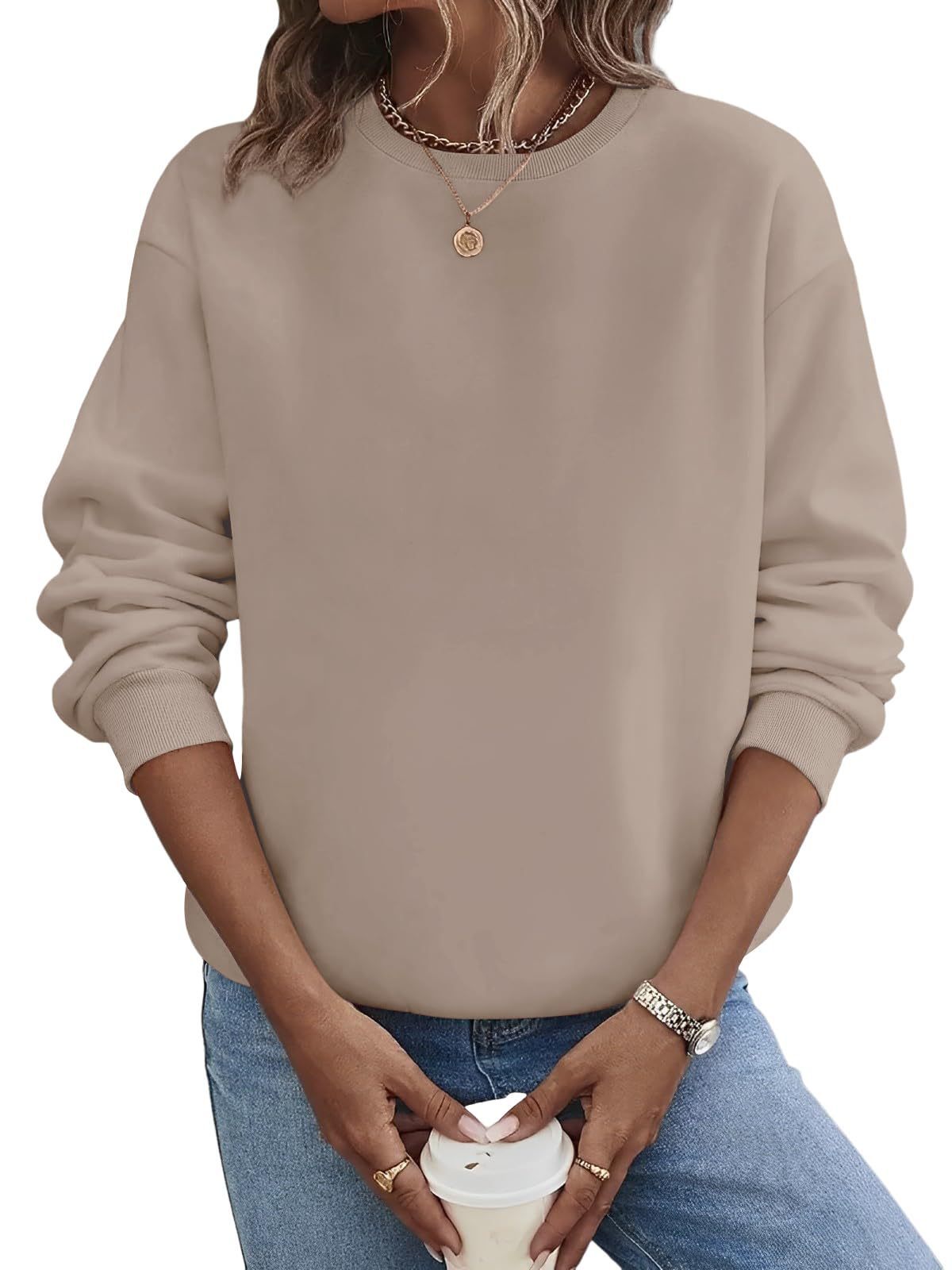 Solid Color Blank Round Neck Plus Size Fashion Sweater