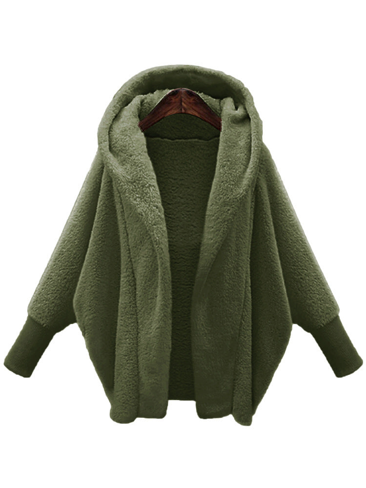 Women's Clothing Solid Color Long Sleeve Hooded Loose Plush Coat