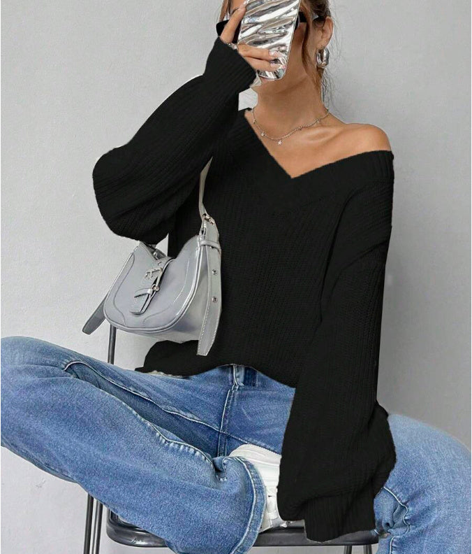 Fashion Casual Women's Loose V-neck Sweater