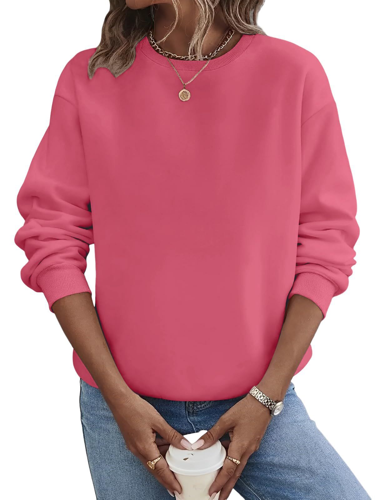 Solid Color Blank Round Neck Plus Size Fashion Sweater