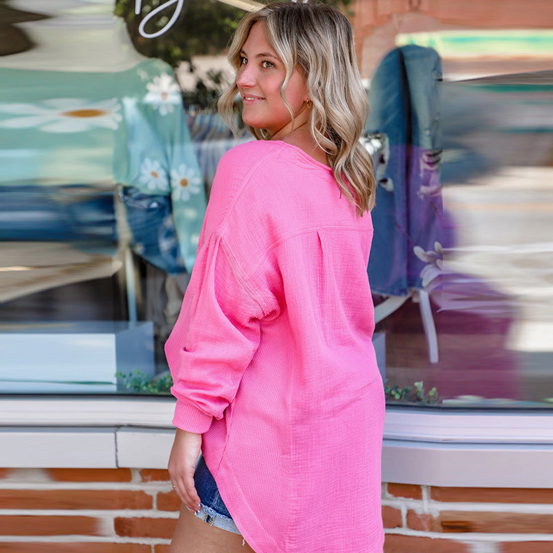 Loose Solid Color Plus Size T-shirt For Women