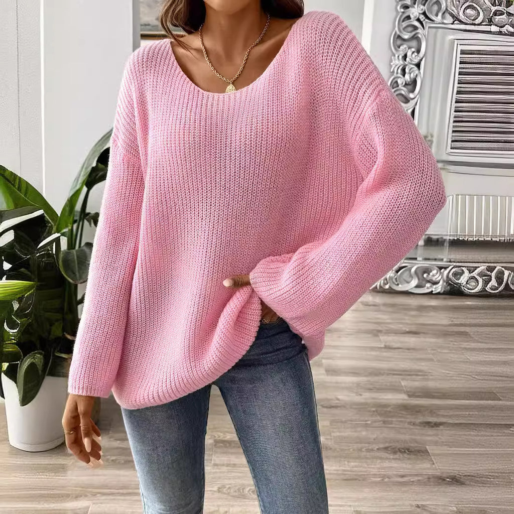 Women's Simple Loose Off Shoulder Off-the-shoulder Flared Sleeves Sweater