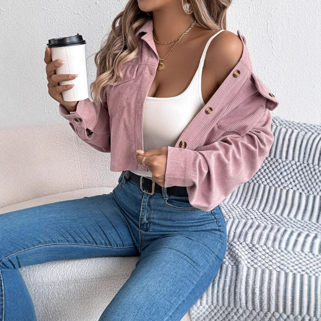Long Sleeve Corduroy Short Jacket Women