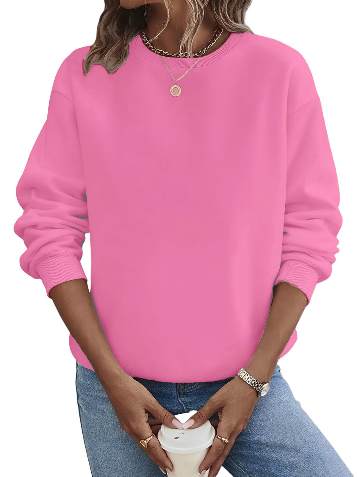 Solid Color Blank Round Neck Plus Size Fashion Sweater