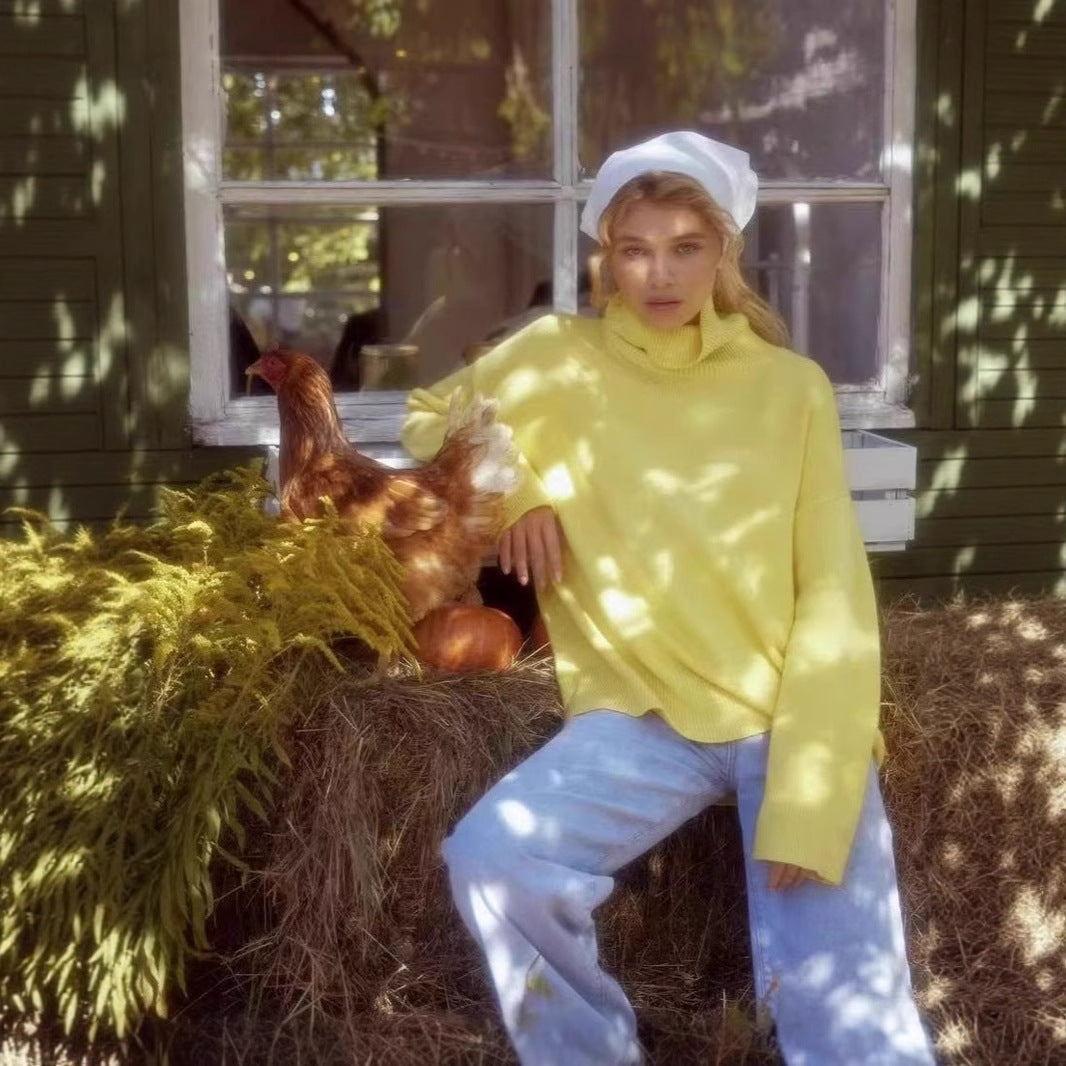 Autumn And Winter European And American Loose Basic Style Solid Color Pullover