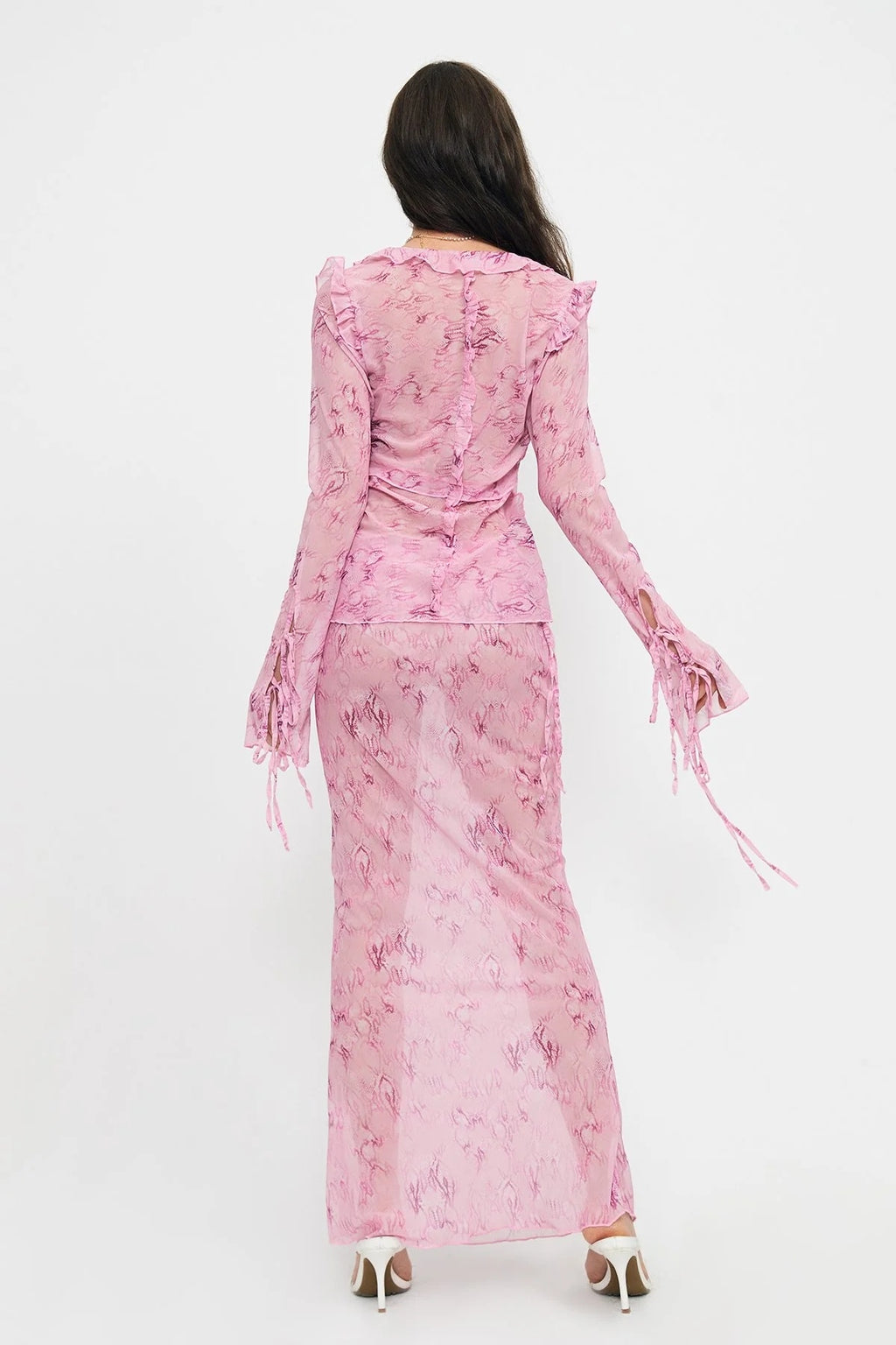 2023 New Ins Fashion Women's Strappy Lace V-neck Top  Chiffon Printed Dress Suit