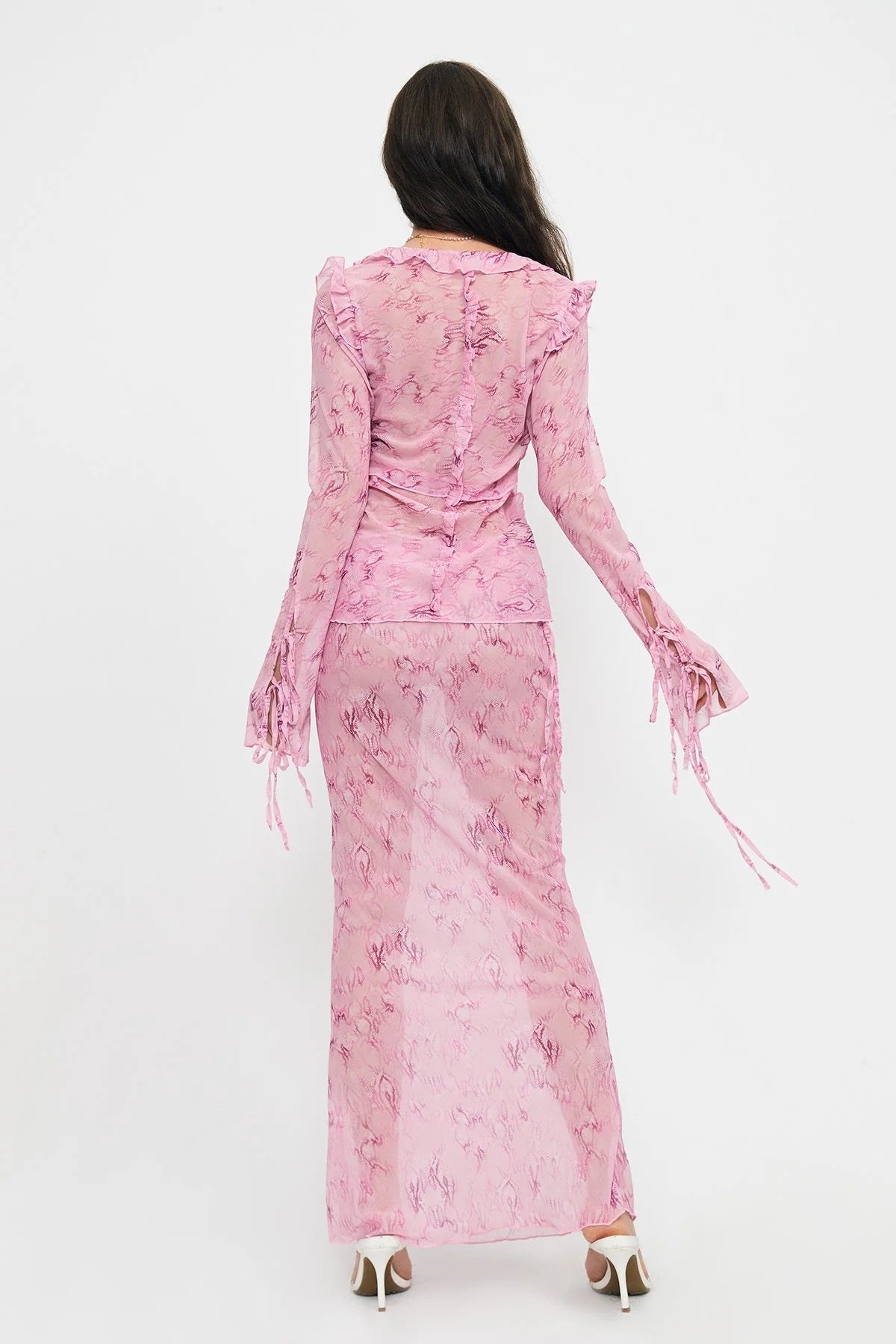 2023 New Ins Fashion Women's Strappy Lace V-neck Top  Chiffon Printed Dress Suit