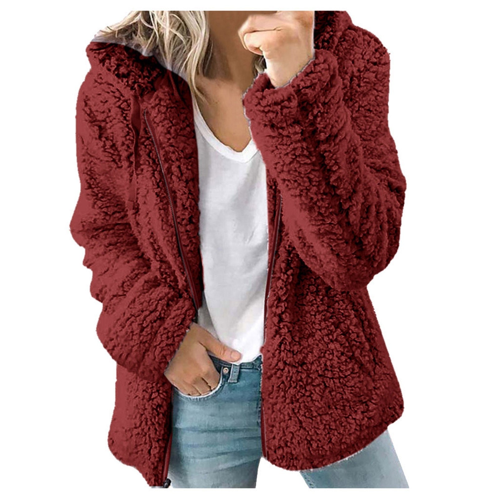 YJ Women's Casual Hooded Woolen Jacket