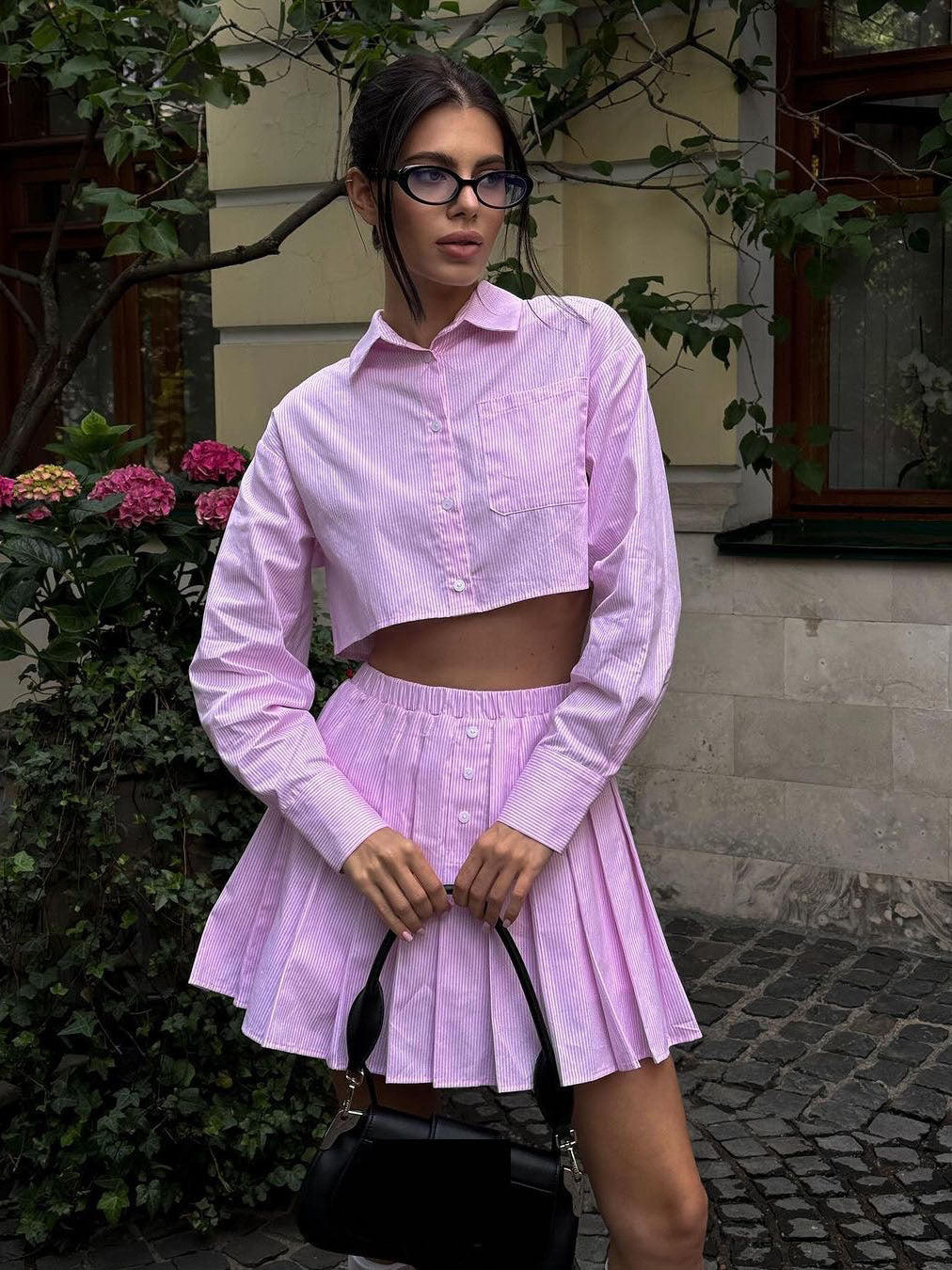 Casual Elastic Waist Pleated Skirt Two-piece Set